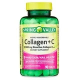 Spring Valley Highly Absorbable Collagen + C Tablets for Hair/Skin/Nail Health, 2,500 mg, 90 Count