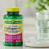 Spring Valley Highly Absorbable Collagen + C Tablets for Hair/Skin/Nail Health, 2,500 mg, 90 Count